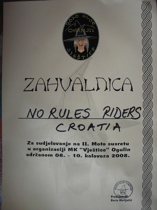 Letter of thanks by visiting moto partys (usuall in Cro)