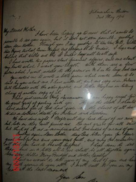 pearse letter to  mother 1916