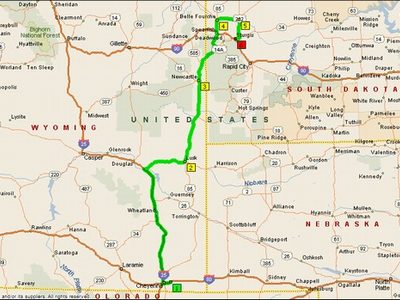 Planned Sturgis Day 4 Cheyenne CO.  to Sturgis SD. 368 Miles