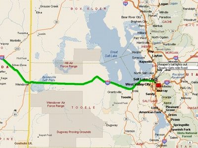 Sparky is limping along without a top end speed looking for SLC Harley and the Karaoke Bar 180 miles today