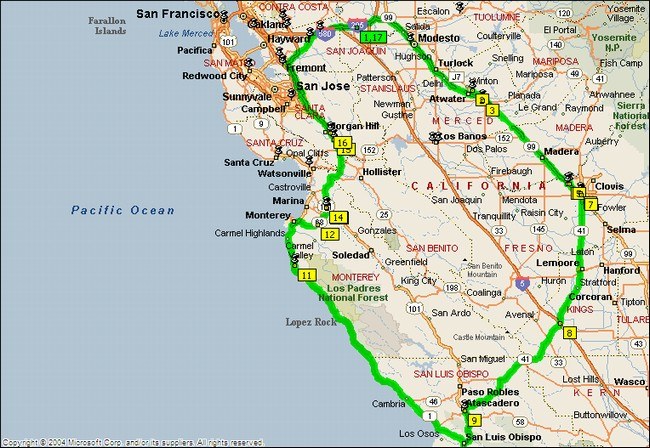 Castle Air Museum Merced-C- Fresno-C- Avila Beach-C- Bixby Creek Bridge-C- Salinas-C- Antique Air Museum Morgan Hill